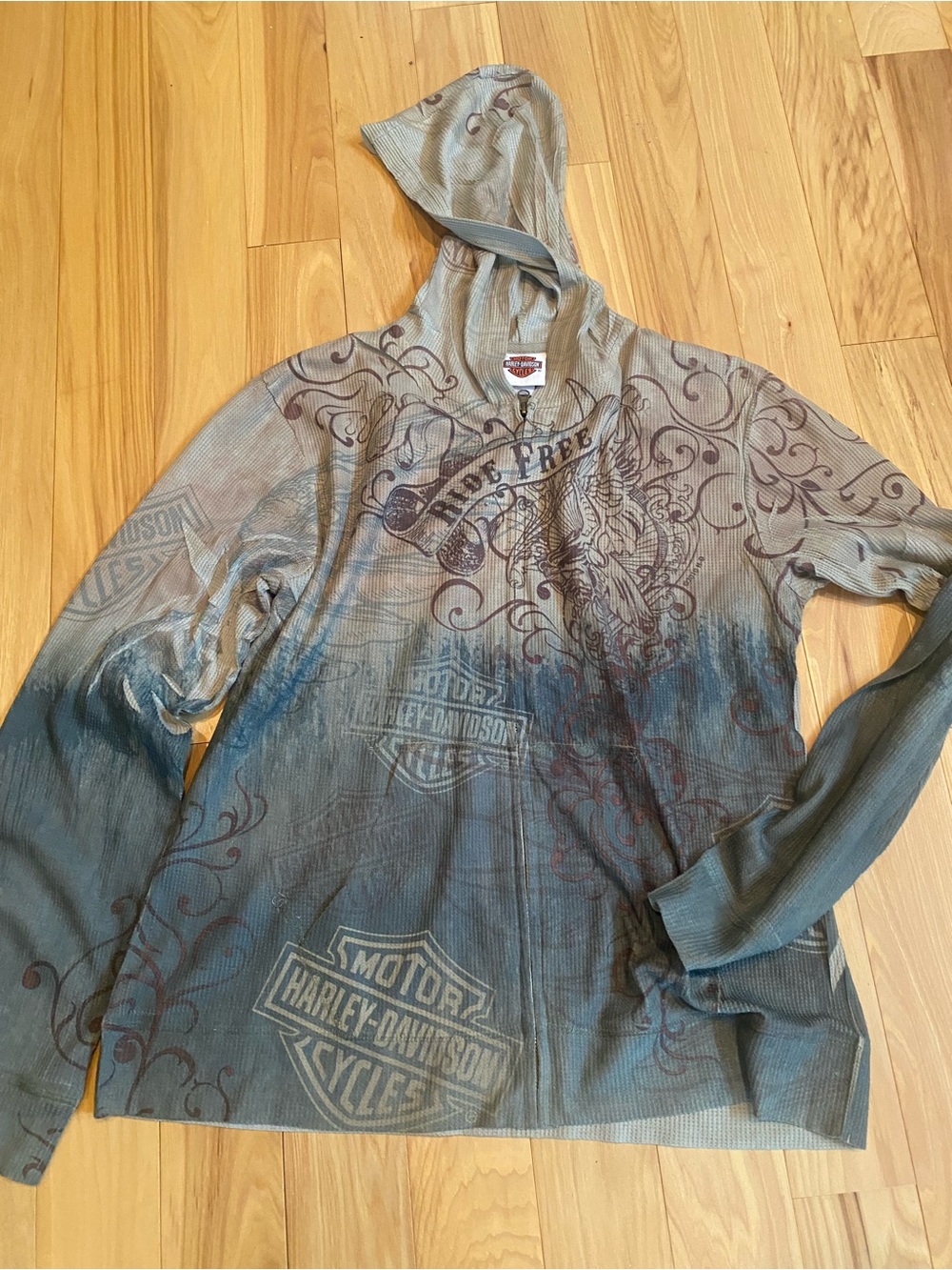 Like NEW Harley-Davidson Zippered Hoodie Woodstock N.Y. Waffle Knit Ombré